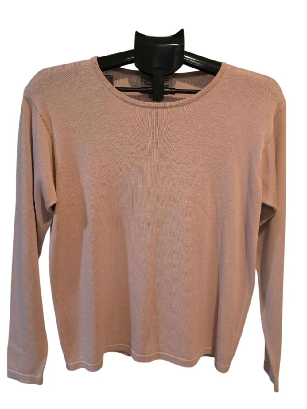 Milano Vintage Minimalist Crew Neck Fine Knit Long Sleeve Top Pink Nude 90s